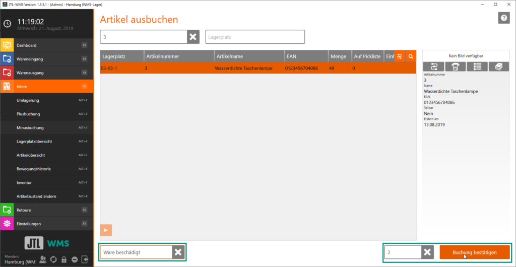 Minusbuchung in JTL-WMS