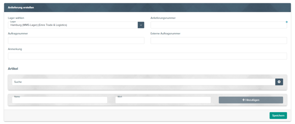 Neue Anlieferung anlegen