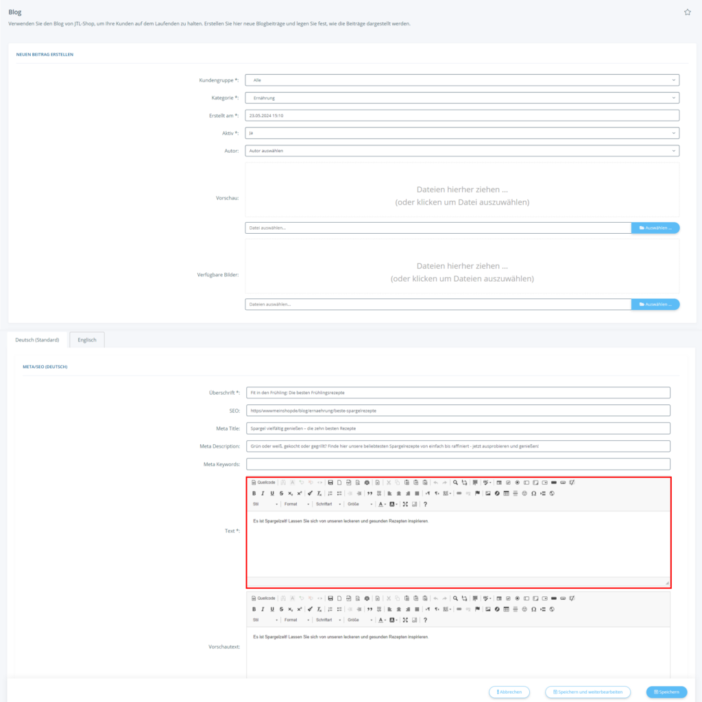 Neuer Blogbeitrag Markierung Jtl Shop 5