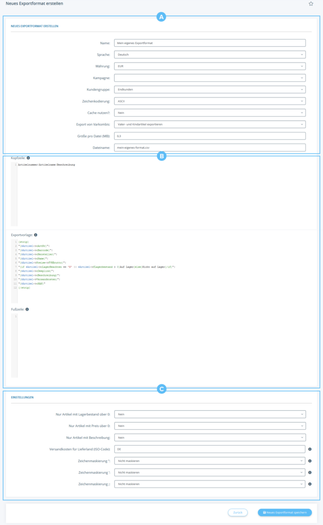 Neues Exportformat in JTL-Shop erstellen