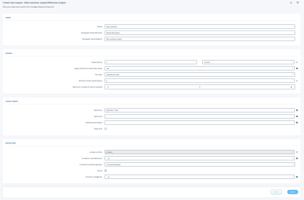 Creating a new customer coupon/welcome coupon