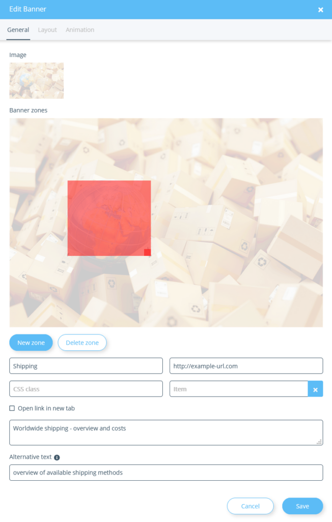 Setting up a zone for a banner