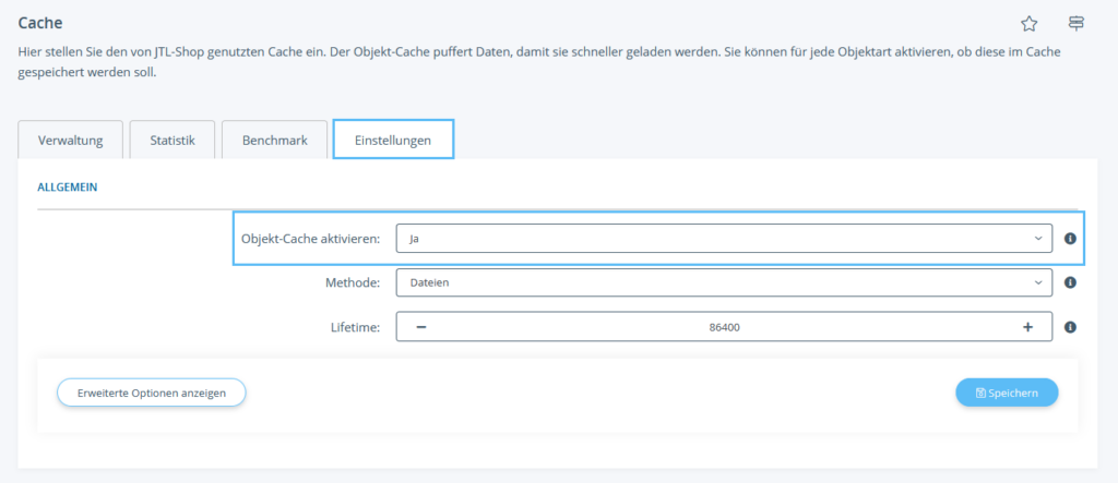Objekt-Cache in JTL-Shop aktivieren