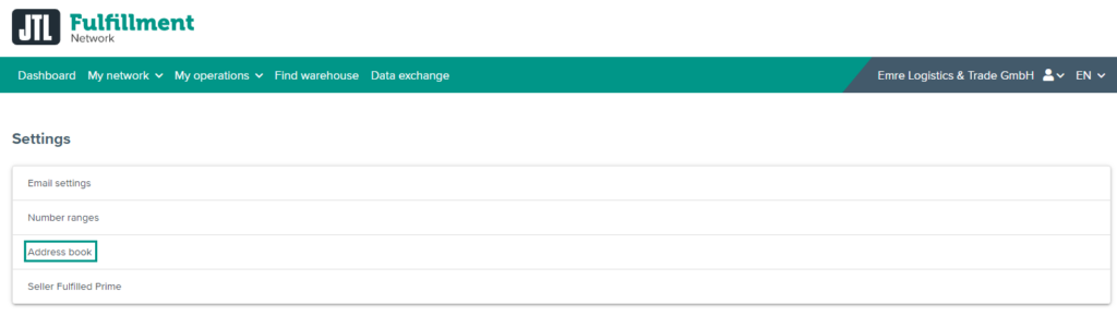 Opening address book in JTL-Fulfillment Network