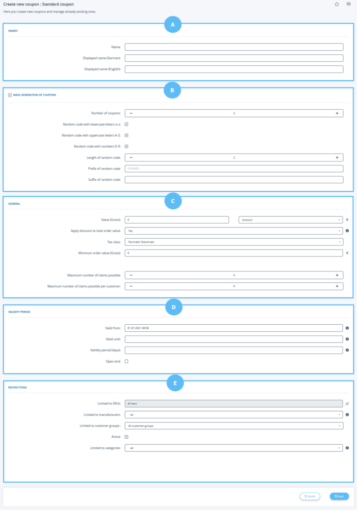 Overview of the “Creating a new coupon