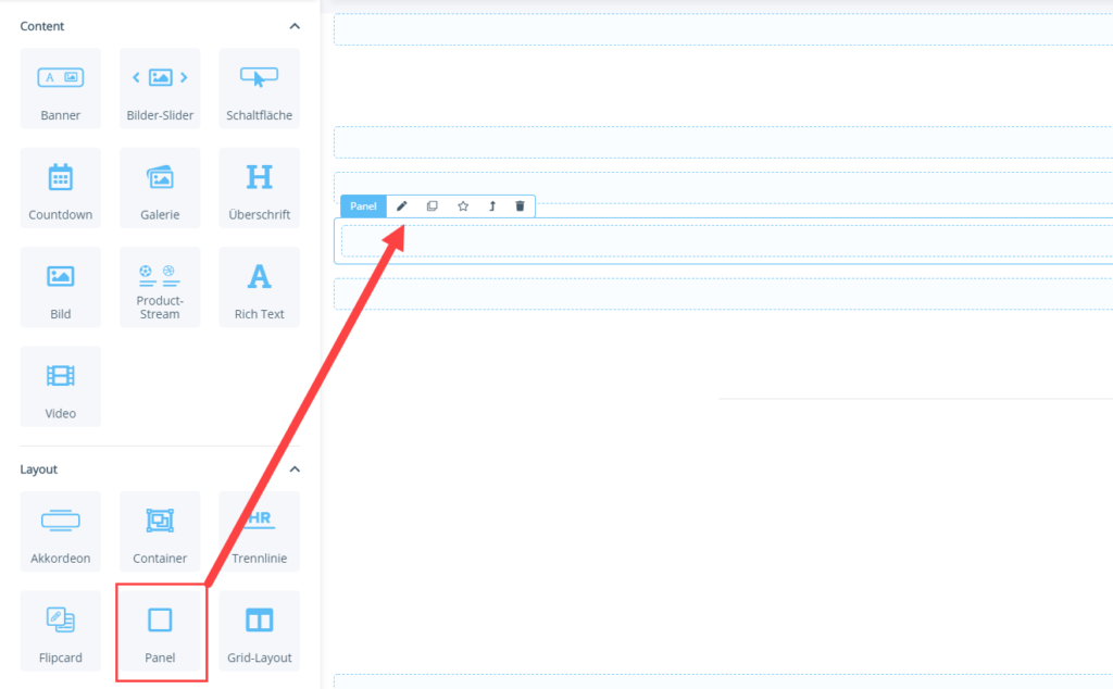 Portlet für ein Panel auf einer Seite einfügen
