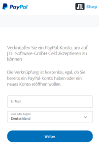 Dateneingabe Verbindung PayPal mit JTL-Shop 5
