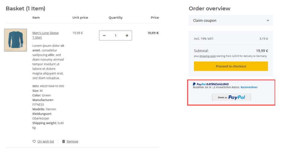 Front-end view of the PayPal Payment in Installments banner