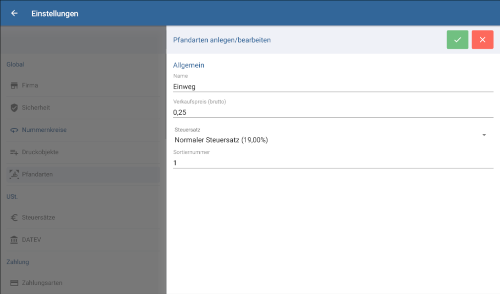 Pfandart in JTL-POS anlegen bzw. bearbeiten