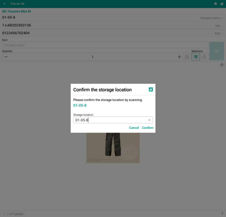 Wms Mobile Pick-to-box Confirm storage location