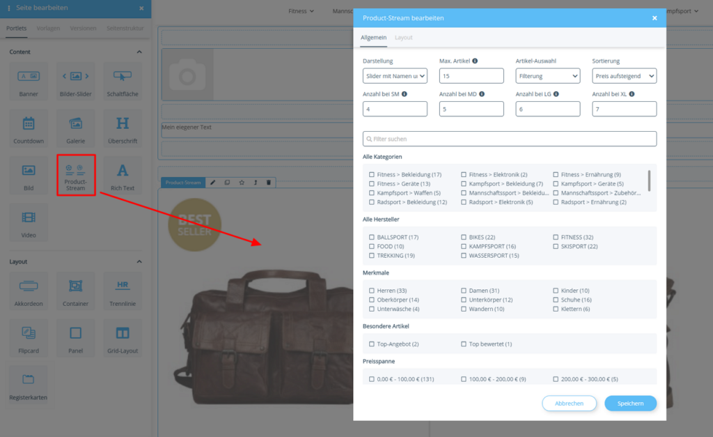 Product-Stream-Portlet im OnPage Composer von JTL-Shop 5