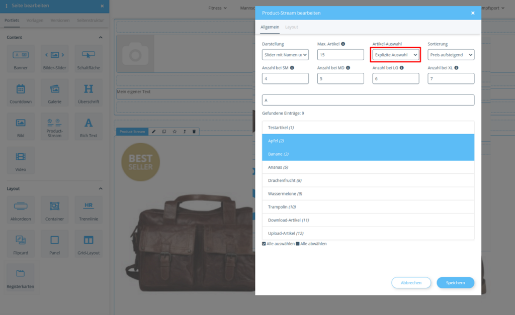 Auswahl bestimmter Artikel zur Anzeige im Product-Stream von JTL-Shop 5