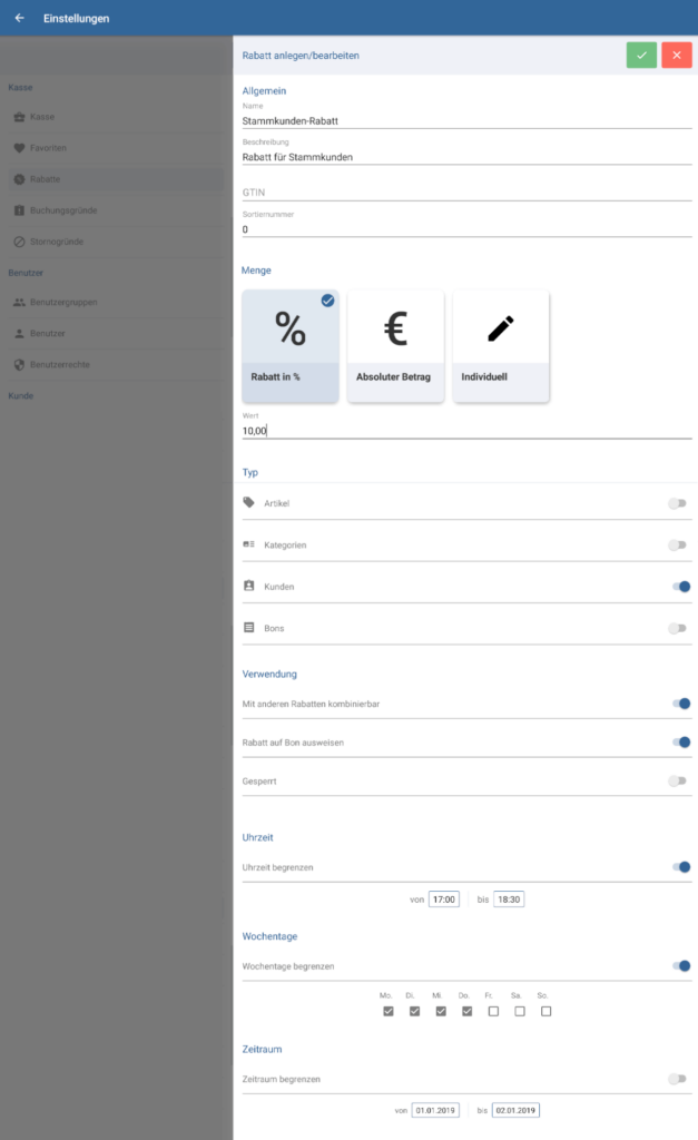 Rabatt in JTL-POS anlegen bzw. bearbeiten