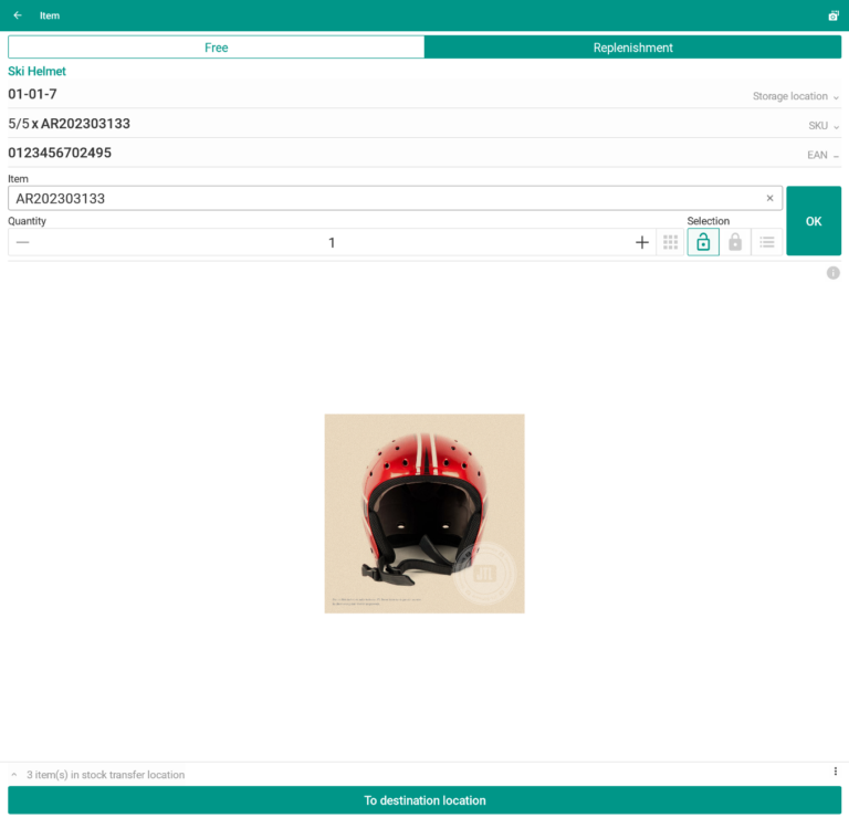 Wms Mobile Item Replenishment area 008 Transfer item