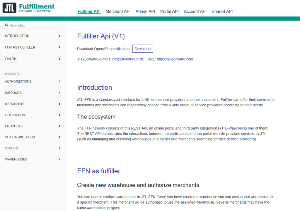 Dokumentation zur REST API von JTL-Fulfillment Network