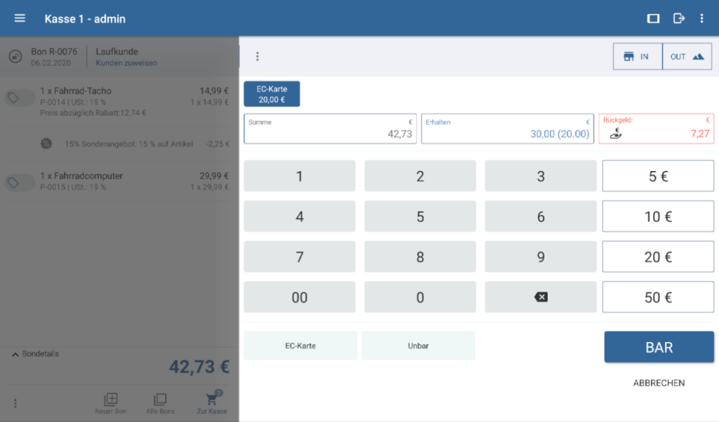 Barzahlung für den Restbetrag