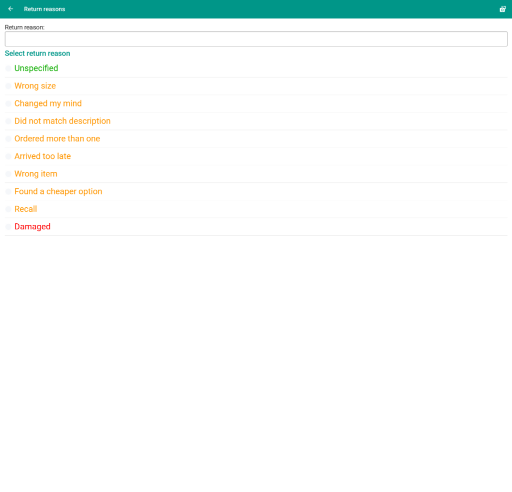 Wms Mobile Returns Return reasons