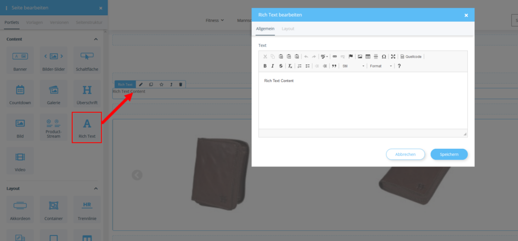 Richt Text Portlet auf einer Seite einfügen