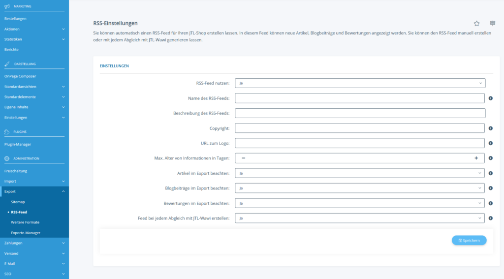 RSS-Einstellungen in JTLShop