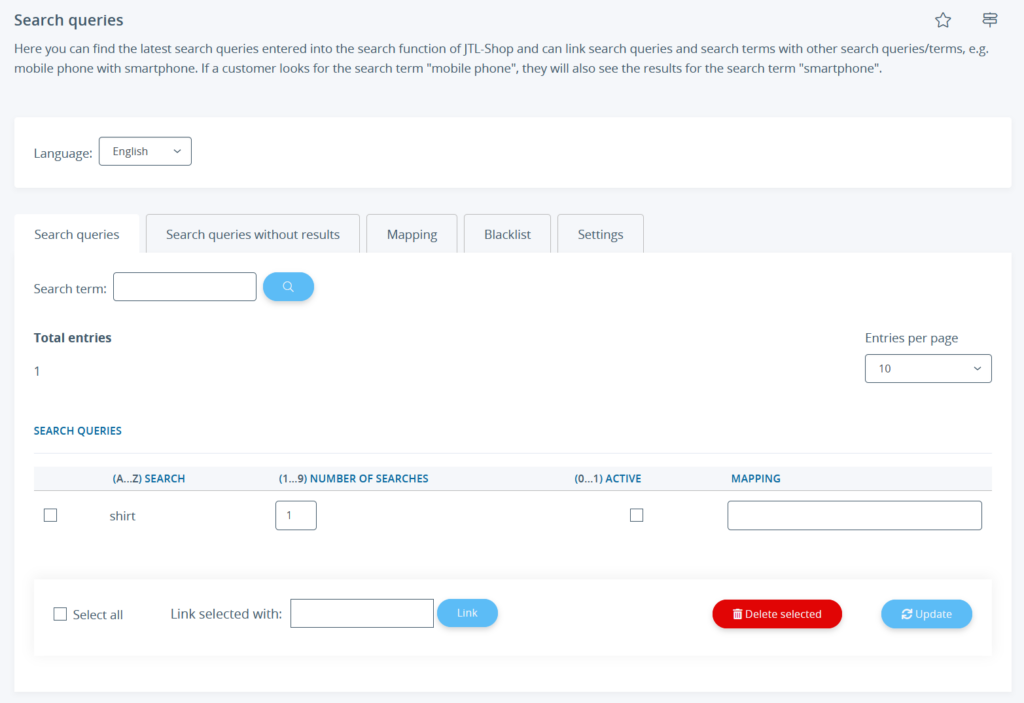 Overview of successful customer searches in the back end of JTL-Shop 5
