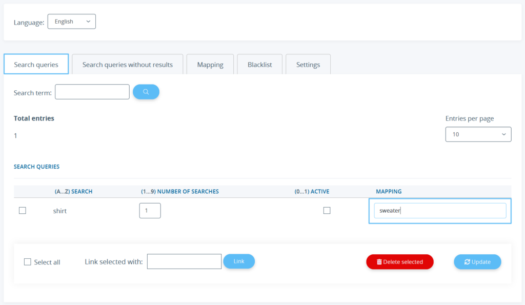 Linking search terms with results in the back end of JTL-Shop 5