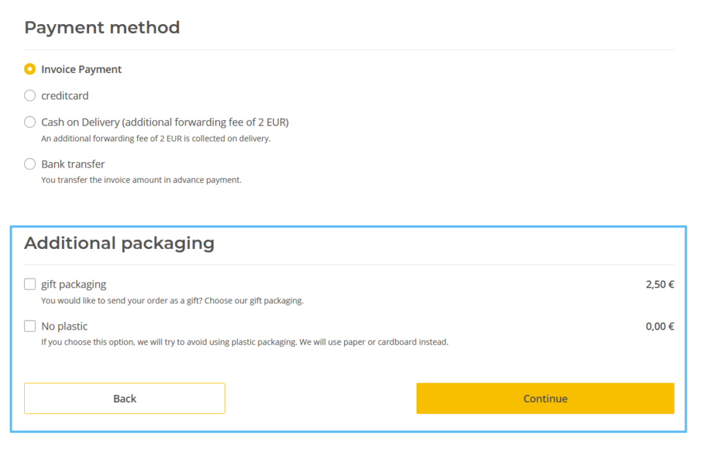 Selecting plastic-free packaging in the front end of JTL-Shop 5