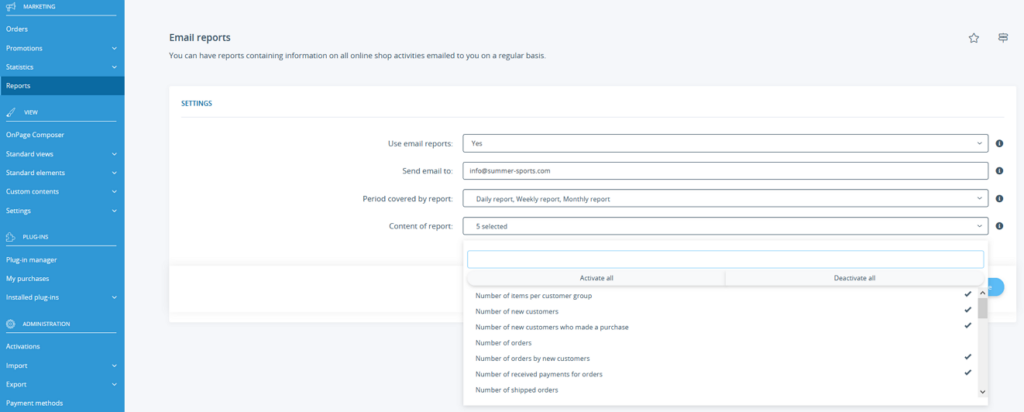 Setting up email reports in JTL-Shop