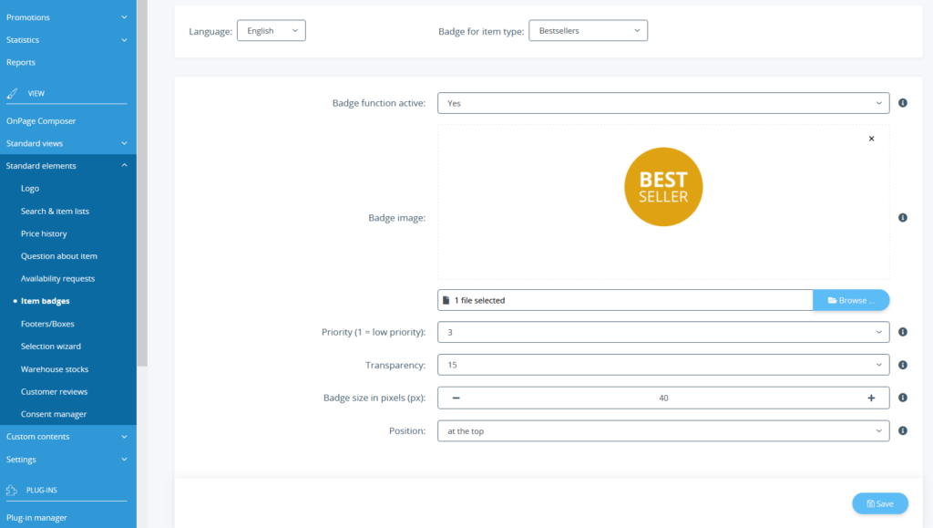 All settings for item badges in JTL-Shop 5