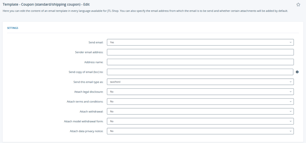 Editing an email template in JTL-Shop