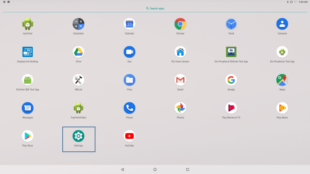 Android Menü Settings markiert