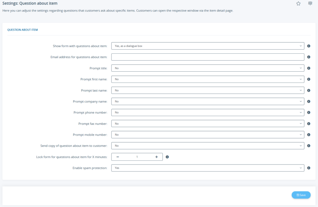 Settings for questions about items in JTL-Shop 5