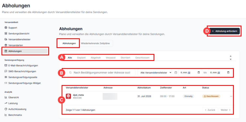 Shipping Abholungen