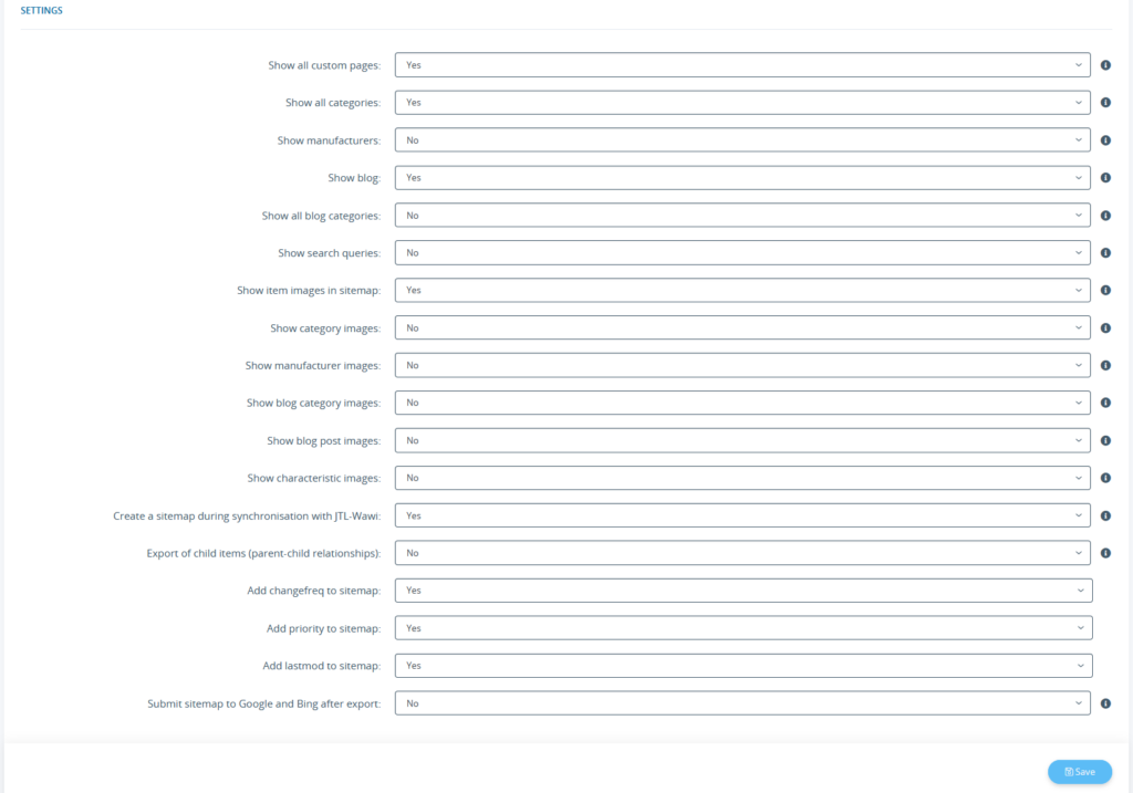 Sitemap structure in JTL-Shop