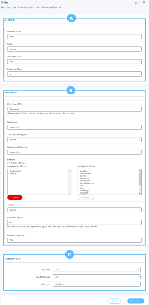 Übersicht über alle Slideroptionen für JTL-Shop 5