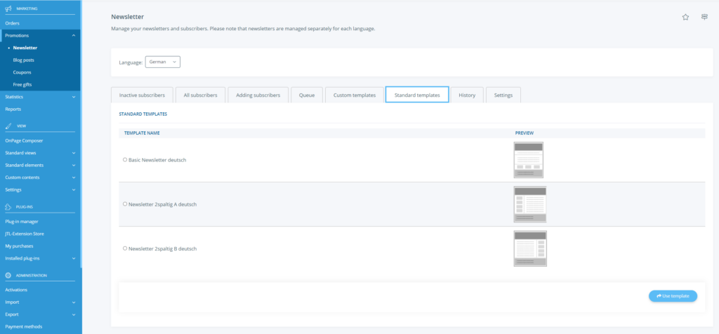 Standard templates Newsletter Jtl Shop 5