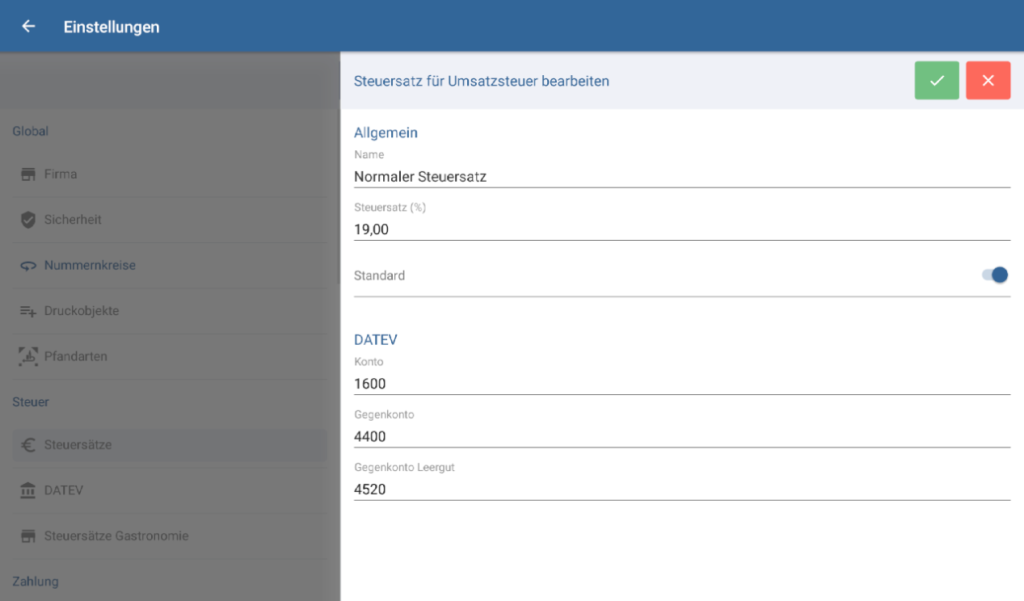 Steuersätze für Umsatzsteuer in JTL-POS bearbeiten