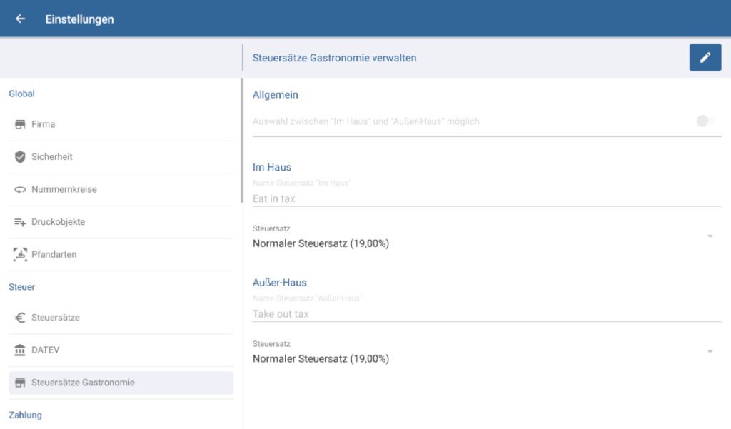 Steuersätze für die Gastronomie in JTL-POS verwalten