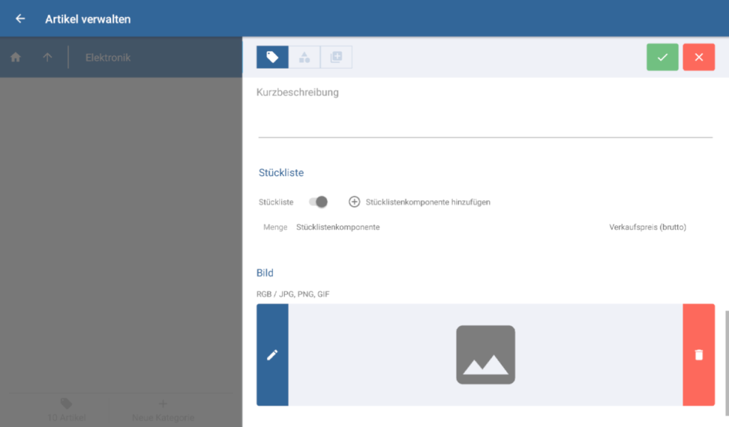 Aktivierte Option Stückliste in den Artikelstammdaten in JTL-POS