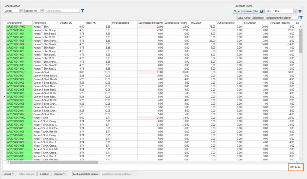 Display of number of items after the search