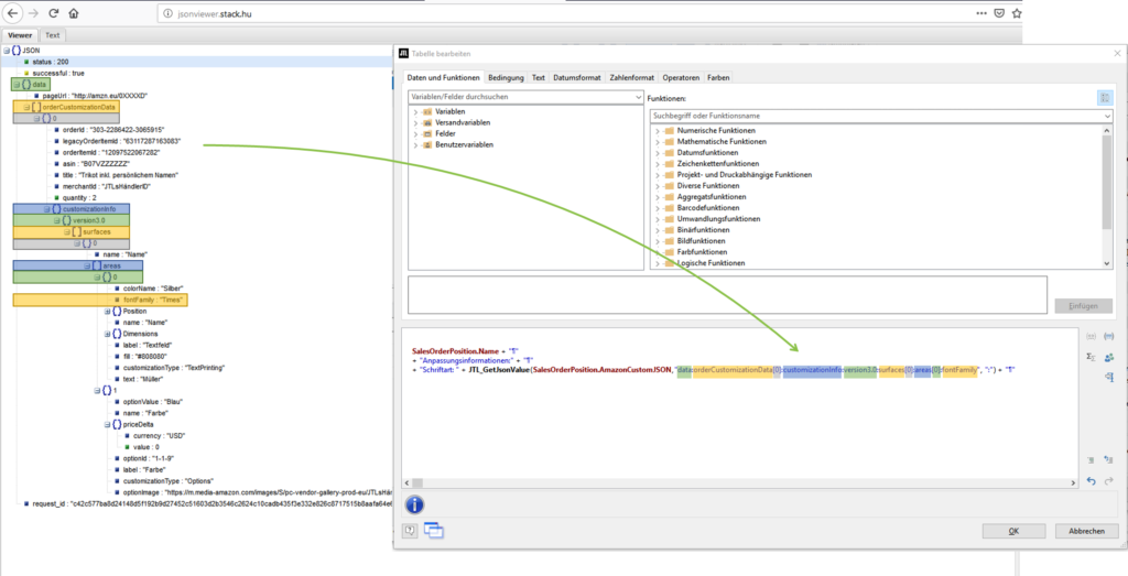 Syntax des JSON in der Variable