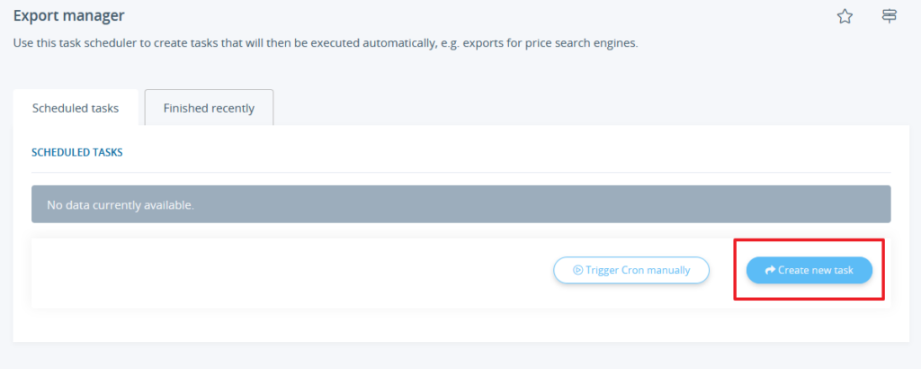 Creating a new task for the export for Google Shopping