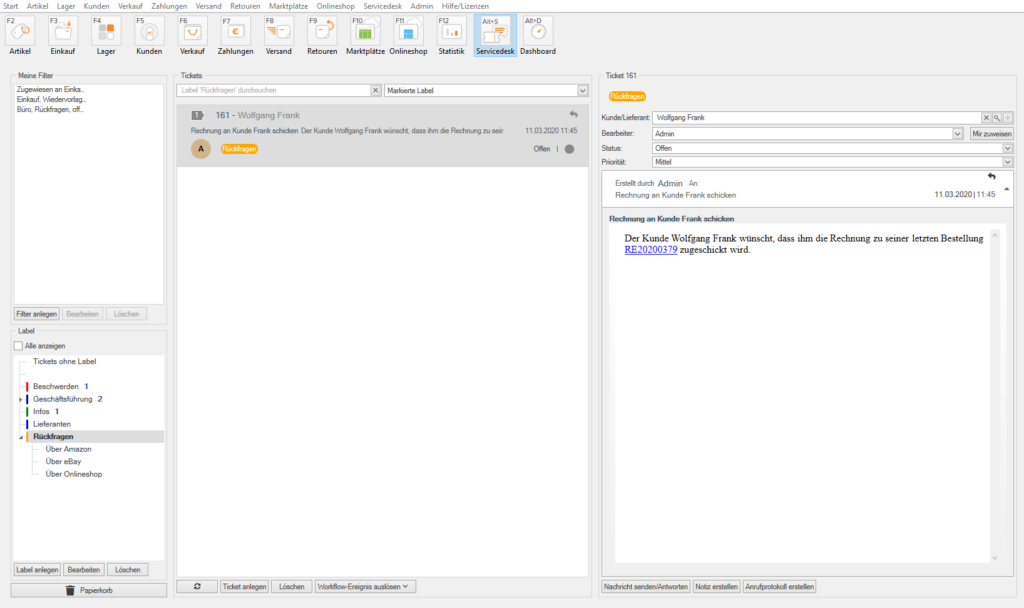 Ticket filtern im Servicedesk