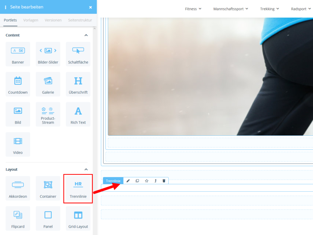 Trennlinie im OnPage Composer einfügen