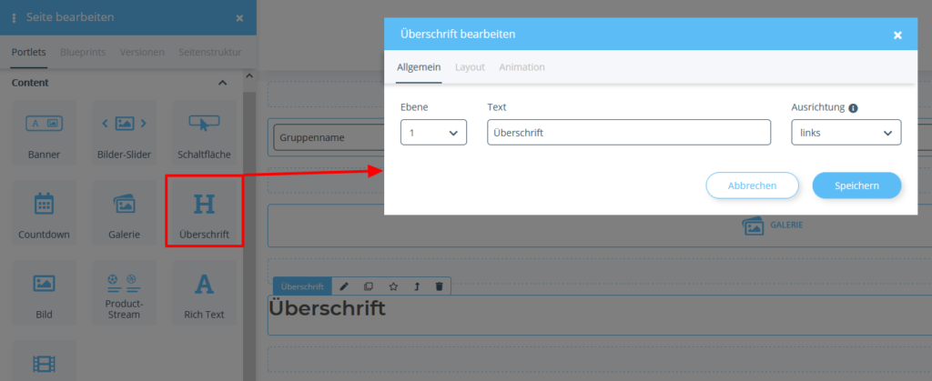 Überschrift mit dem OnPage Composer einfügen