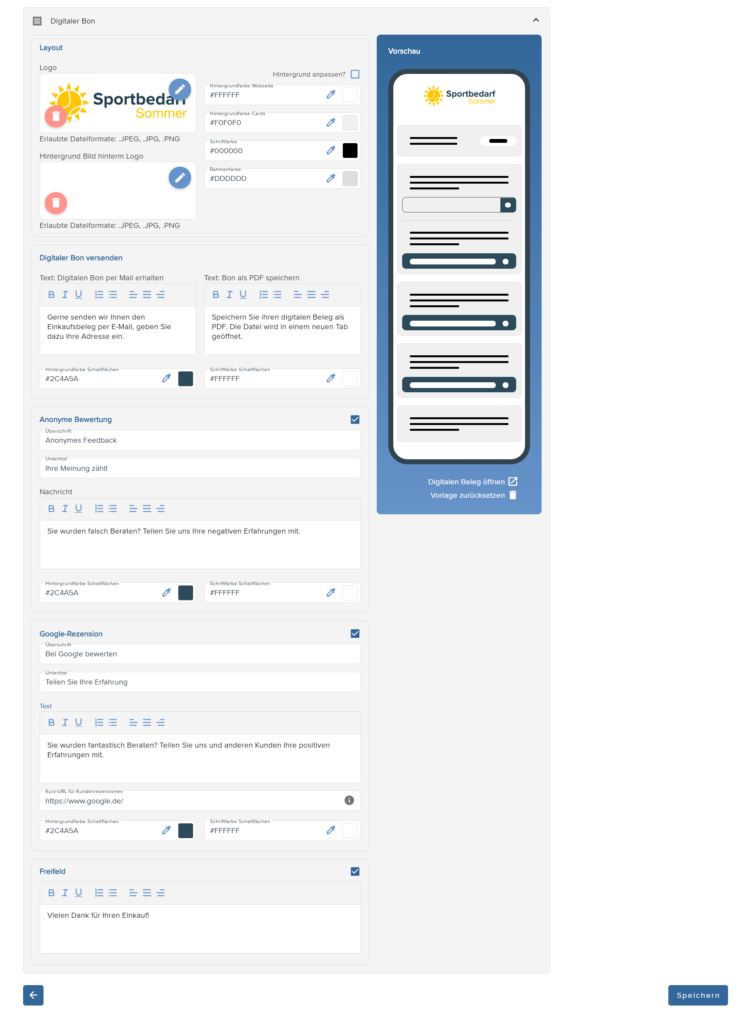 Bereich Digitaler Beleg mit Markierungen in JTL-Cloud
