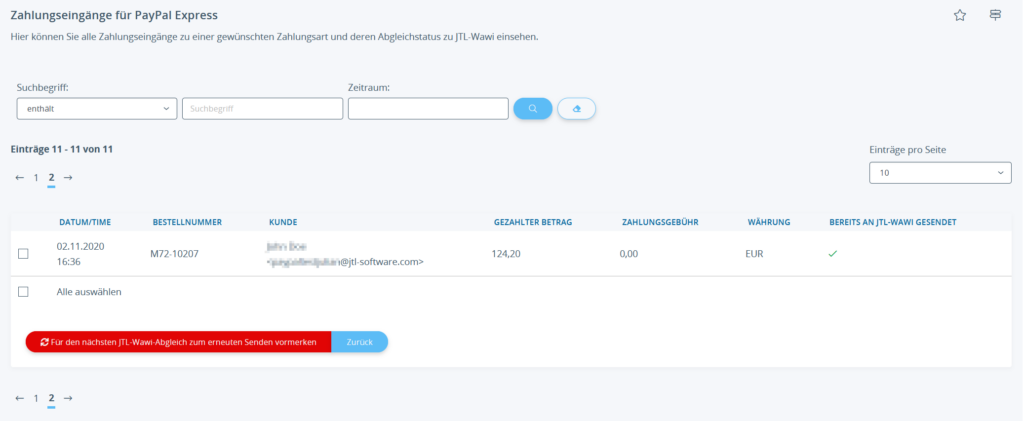 Übersicht der Zahlungseingänge in JTL-Shop 5