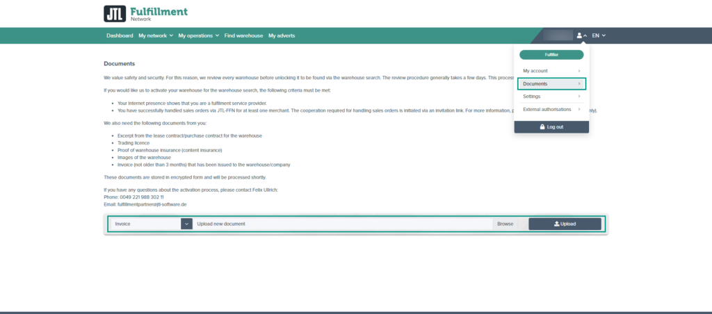 Fulfillment Matchmaker Warehouse advert Uploading documents
