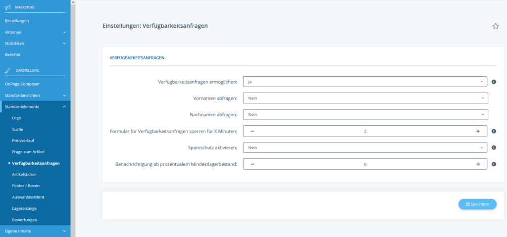 Verfügbarkeitsanfragen in JTL-Shop konfigurieren