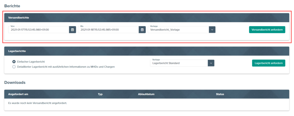 Versandberichte im Portal vom JTL-Fulfillment Network