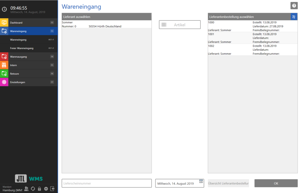 Wareneingang in JTL-WMS